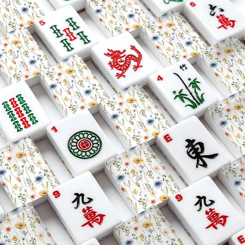 Floral Mahjong Tiles Set, Wildflower American Mahjong Tiles, Acrylic 166 Piece Game Set, Elegant Flower Tile Gift for Players image 1