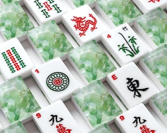 Green American Mahjong Tiles Set, Acrylic Mahjong Tiles with Jade Style Backs, 166 Piece Tile Game Gift for Mahjong Players