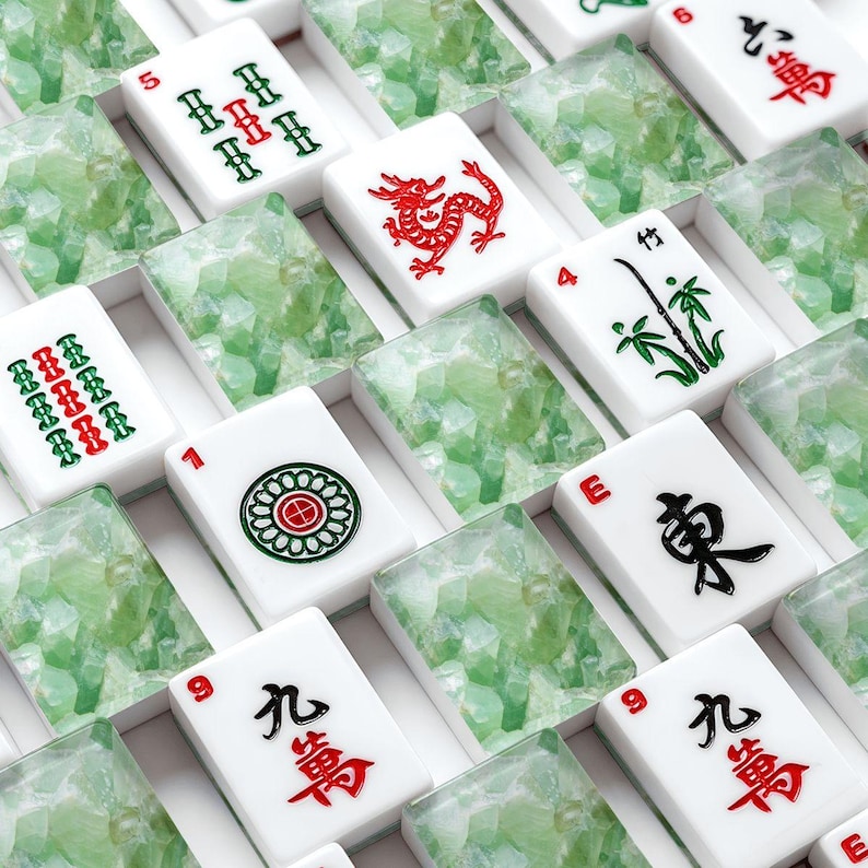 Green American Mahjong Tiles Set, Acrylic Mahjong Tiles with Jade Style Backs, 166 Piece Tile Game Gift for Mahjong Players image 1