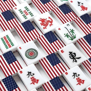 American Flag Mahjong Tiles Set, Patriotic Mahjong Game Pieces, Acrylic USA Mahjong Tiles, Travel Game Night Gift Accessories image 1