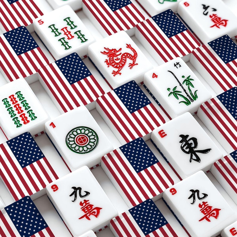 American Flag Mahjong Tiles Set, Patriotic Mahjong Game Pieces, Acrylic USA Mahjong Tiles, Travel Game Night Gift Accessories image 1