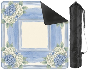 Blue Hydrangea Mahjong Mat with Carrying Bag, Elegant Floral American Mahjong Mat, Watercolor Game Night Gift  31.5"x31.5" (Ship Rolled up)
