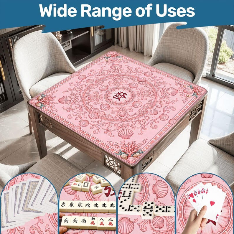 Pink Shell Mahjong Mat, Coastal Mahjong Game Table Cover, Seashell Tile Mat, Mahjong Gift Accessory for Players 31.5"x31.5" (Ship Rolled up) bild 7