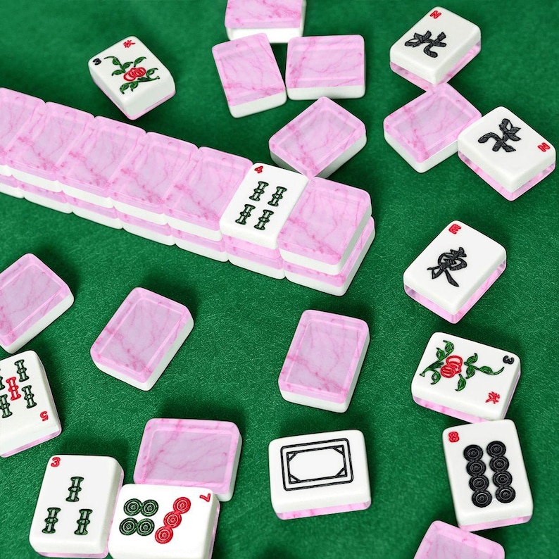 American Mahjong Tiles Set, Pink Marble Mahjong Tiles, Acrylic Mahjong Game Pieces, Travel Mahjong Gift, Cute Mahjong Accessories Bild 7
