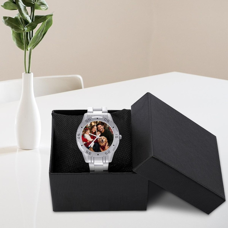 Personalized Men’s Stainless Steel Photo Watch, Custom Picture Wristwatch, Family Photo Watch Gift for Husband Dad Boyfriend image 3