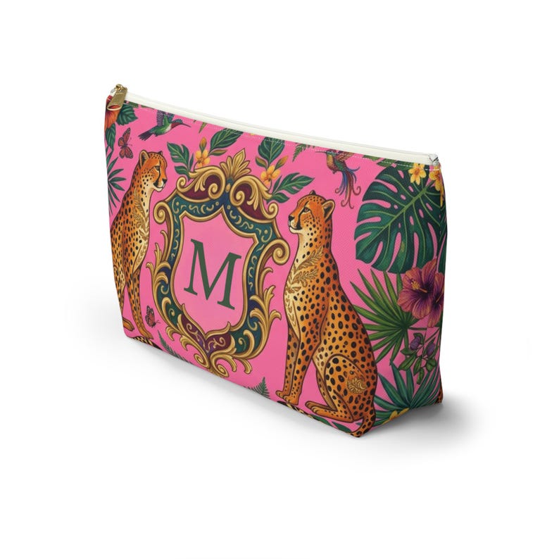 Personalized Mahjong Tote Bag, Leopard Pink Monogram Mahjong Storage Bag Large Mahjong Tile Tote with Zipper Pouch Accessory Bags image 5