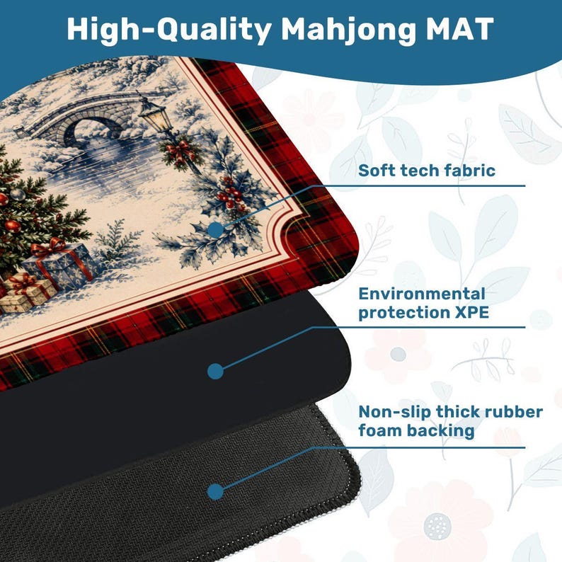 Christmas Mahjong Mat Winter Village Design with Carry Bag, Holiday Mahjong Mat,Festive Game Night Gift 31.5"x31.5" (Ship Rolled up) imagem 4