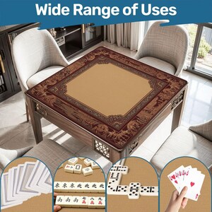 Mahjong Table Mat with Carry Bag – Foldable Waterproof 31.5"x31.5" Game Mat in Warm Brown with Intricate Border for Mahjong and Card Games image 6