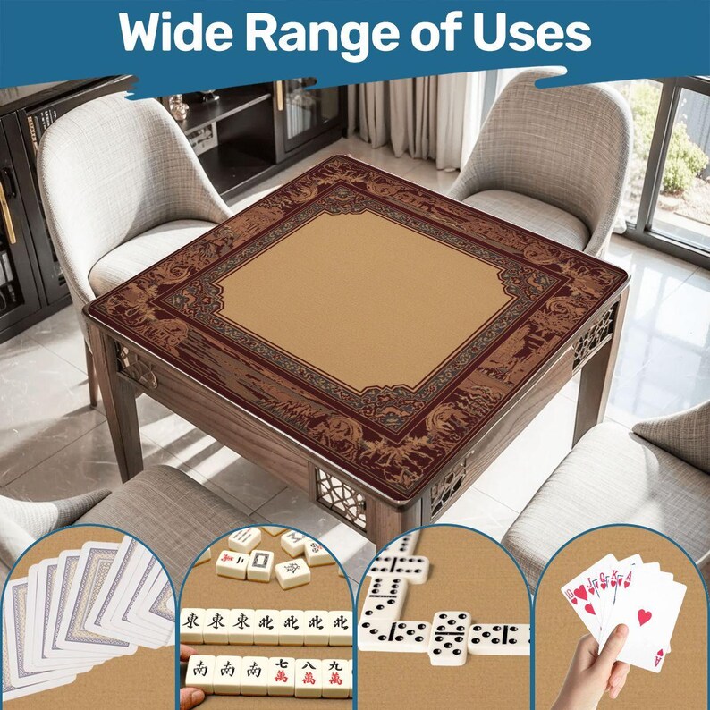 Mahjong Table Mat with Carry Bag – Foldable Waterproof 31.5"x31.5" Game Mat in Warm Brown with Intricate Border for Mahjong and Card Games image 6