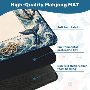 Nautical Mahjong Table Mat with Travel Carry Bag, Whale Anchor Ocean Tile Game Mat, Mahjong Accessory Gift size 31.5"x31.5" (Ship Rolled up) Bild 4