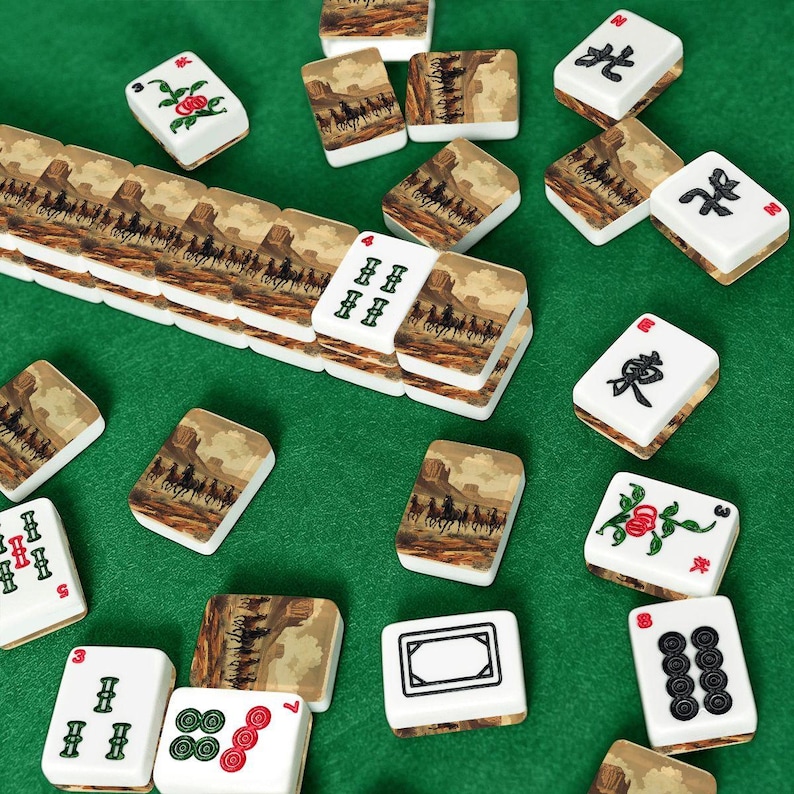 Horse Theme Mahjong Tile Set 166 Pieces, Mahjong Tiles, American Mahjong Game Set, Western Sunset Horse Design Gift image 7