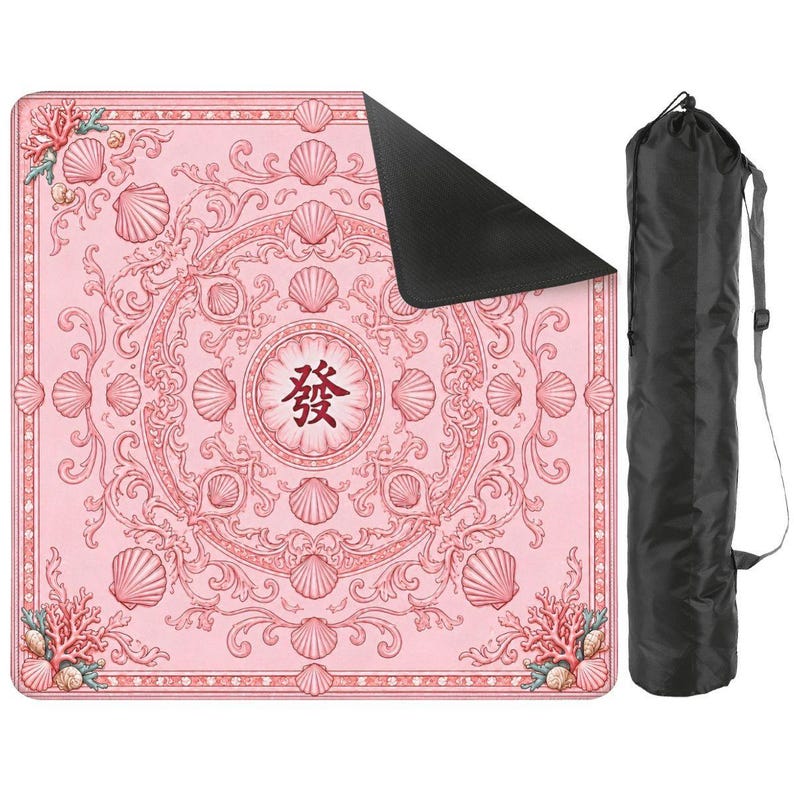Pink Shell Mahjong Mat, Coastal Mahjong Game Table Cover, Seashell Tile Mat, Mahjong Gift Accessory for Players 31.5"x31.5" (Ship Rolled up) bild 1