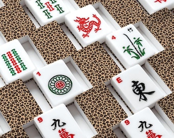 Leopard American Mahjong Tiles Set, Acrylic Mahjong Tiles with Cheetah Print Backs, 166 Piece Tile Game Gift for Players, 166 pieces