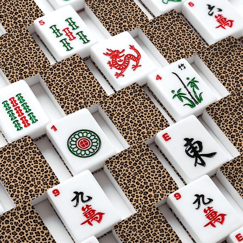 Leopard American Mahjong Tiles Set, Acrylic Mahjong Tiles with Cheetah Print Backs, 166 Piece Tile Game Gift for Players, 166 pieces image 1
