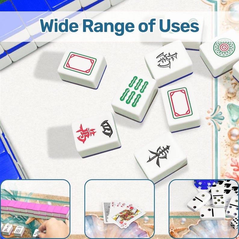 Tapete de mesa de Mahjong con diseño de conchas marinas y perlas, con bolsa de transporte, tapete de juego con diseño costero y oceánico, accesorio de regalo para Mahjong, 80 x 80 cm (se envía enrollado). imagen 8