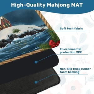 Juego de tapete de mahjong con diseño de faro navideño, tapete de juego con temática costera y bolsa de transporte, regalo ideal para noches de juegos de mahjong, 80 x 80 cm (se envía enrollado). imagen 4