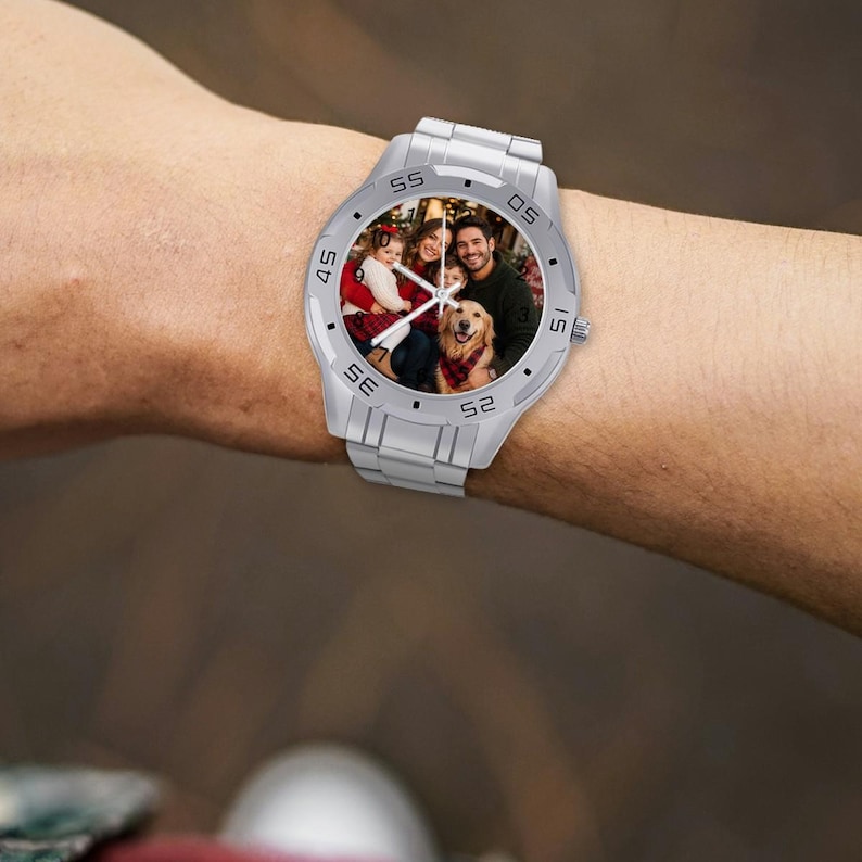 Personalized Men’s Stainless Steel Photo Watch, Custom Picture Wristwatch, Family Photo Watch Gift for Husband Dad Boyfriend image 7