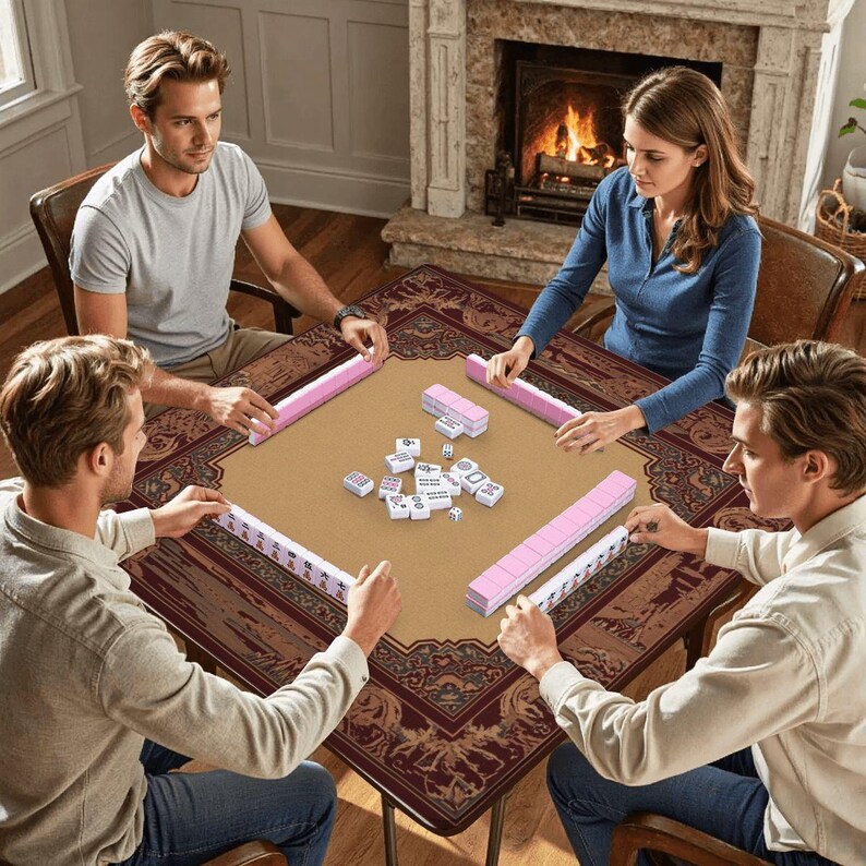 Mahjong Table Mat with Carry Bag – Foldable Waterproof 31.5"x31.5" Game Mat in Warm Brown with Intricate Border for Mahjong and Card Games image 5
