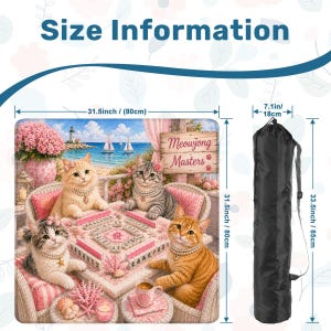 Cat Mahjong Mat, Coastal Kitty Game Table Cover, Cute Beach Cat Mahjong Tile Mat, Mahjong Gift Accessory 31.5"x31.5" (Ship Rolled up) afbeelding 4