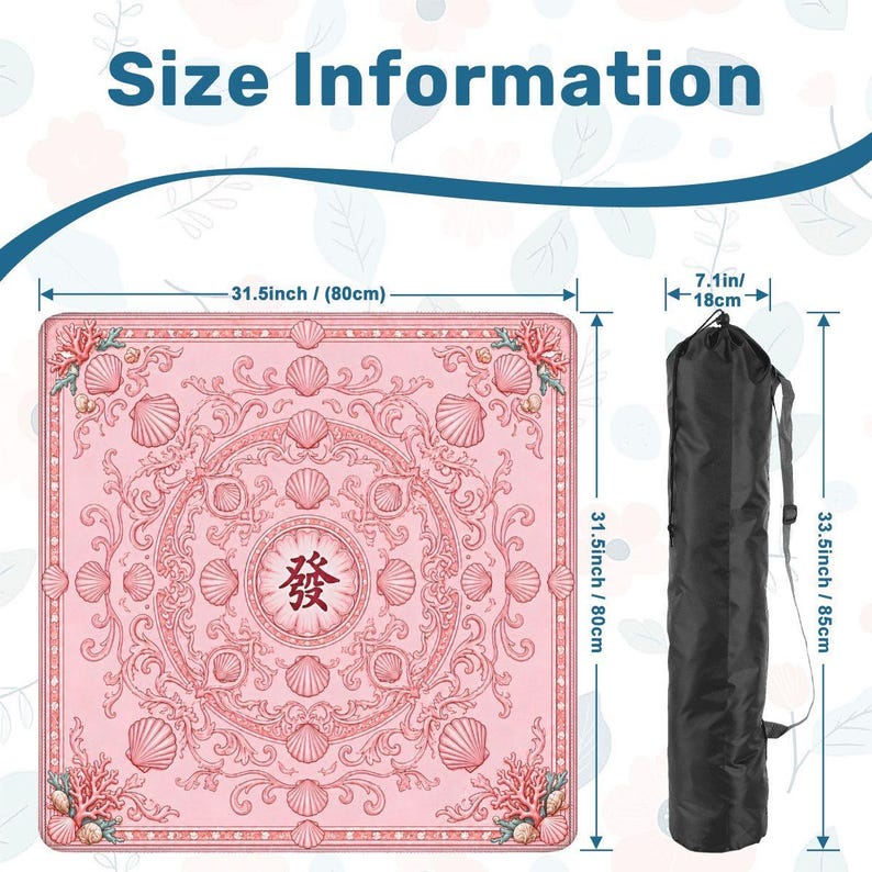 Pink Shell Mahjong Mat, Coastal Mahjong Game Table Cover, Seashell Tile Mat, Mahjong Gift Accessory for Players 31.5"x31.5" (Ship Rolled up) bild 2