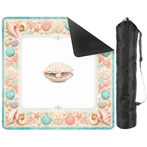 Seashell Mahjong Table Mat with Travel Carry Bag, Coastal Ocean Tile Game Mat, Mahjong Accessory Gift 31.5"x31.5" (Ship Rolled up) image 1