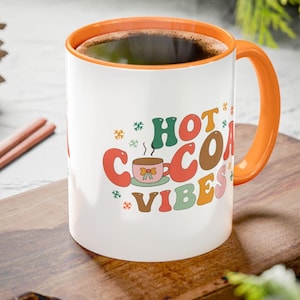 Hot Cocoa Vibes Colorful Mugs 11oz, Accent Mug, Coffee Mug, Hot Chocolate Mug