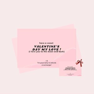 Biglietto di San Valentino - Buon San Valentino amore mio (sono tuo, mi dispiace, non accettiamo rimborsi o cambi) - buono regalo - per lui - per lei - San Valentino