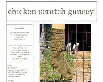 Chicken Scratch Gansey Sock Pattern PDF