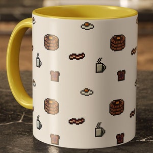 Pixel Art Breakfast Mug: Pixel Art Coffee Mug - Vintage Gaming Gift | Unique Gamer Coffee Cup