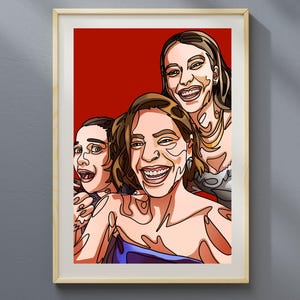 Custom Portrait from Photo – Personalized Line Art Illustration – Digital Cartoon Drawing for Couples, Kids, pets, or Family Wall Art