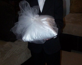 Wrapped White Satin Ring Bearer Pillow