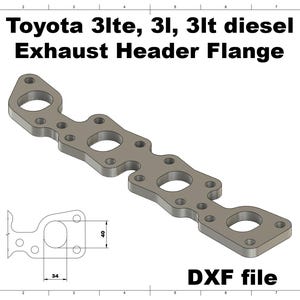 Digital File | Toyota 3lte 3l 3lt diesel exhaust manifold flange | DXF for Laser/Plasma file cad dwg dxf drawing custom welding