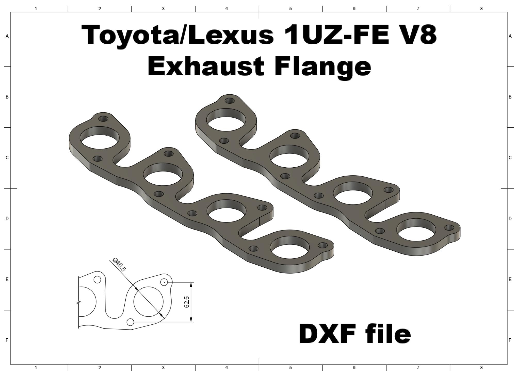 Toyota Lexus 1UZ-FE V8 Exhaust Manifold Flange DXF (digital File