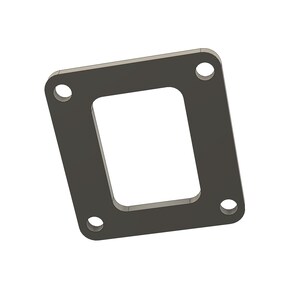 May include: A dark gray, rectangular metal plate with a square cutout in the center and four evenly spaced circular holes. The plate has a matte finish and is set against a white background.