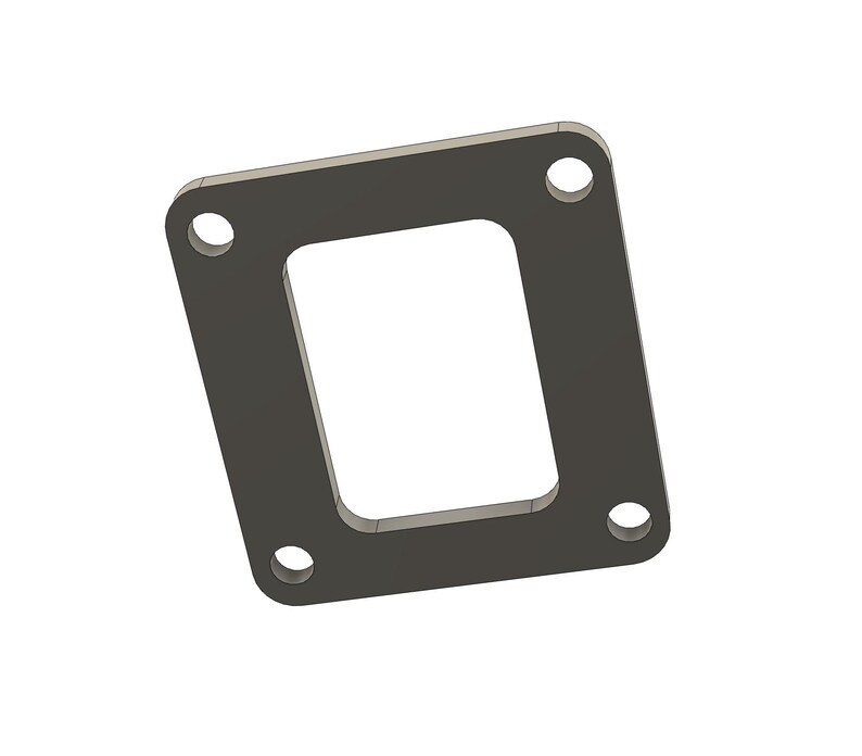 May include: A dark gray, rectangular metal plate with a square cutout in the center and four evenly spaced circular holes. The plate has a matte finish and is set against a white background.