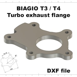 Digital file / BIAGIO T3 / T4 Turbo Exhaust outlet flange / for cnc cutting / for Custom Manifolds exhaust file cad welding dwg dxf drawing