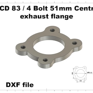 Digital File | PCD 83 / 4 Bolt 51mm Centre Turbo flange Turbine | CNC / Laser Cut Ready | turbo flange dxf Manifold dwg custom drawing
