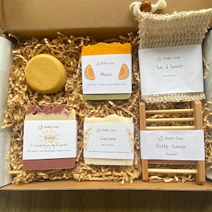 Gift set for her | 3 Natural Bars + Lemon & Litsea Shampoo Bar + Bamboo Dish + Zero-Waste Bag | Personalized THANK YOU card Upon Request