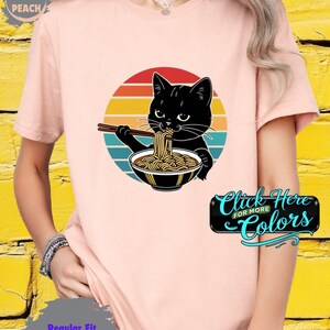 Noodle Cat Tshirt Black Cat Eating Ramen Tee Funny Kitten Foodie Shirt Unisex Top Cat Lover Gift Graphic Tee Animal Print