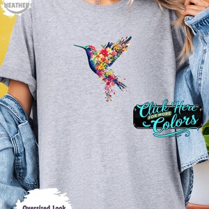 Floral Hummingbird Shirt Animal Lover Tee Small Bird Trendy Tee Gift For Her Bird Lover T-Shirt Spring Birds Wild Flower Summer Shirt