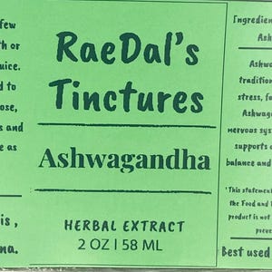 This label shows the all natural ingredients listed in the organic herbal extract and that its a local product.