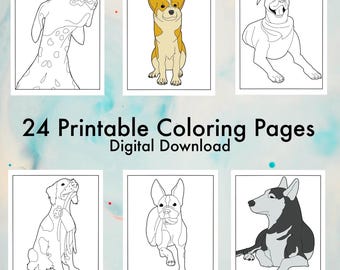 Dog Coloring Book Bundle 24 Pages For All Ages Digital Download Printable