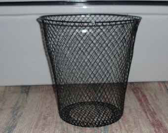 Round Black Metal Waste Basket--Mesh Trash Can--(9" Tall)