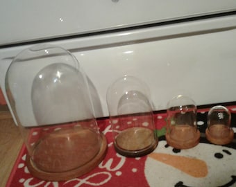 Clear Glass Cloche with Brown Wood Base--(your choice)