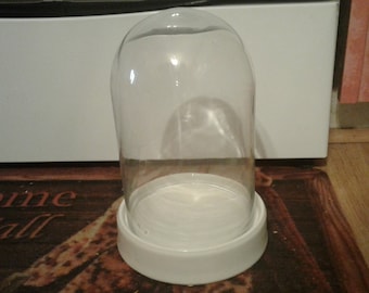 Clear Glass Cloche with White Ceramic Base--Display Dome--(10 3/4" Tall)