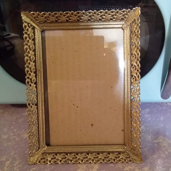 Gold Metal 5 x 7 Filigree Picture Frame--Wedding Table Number