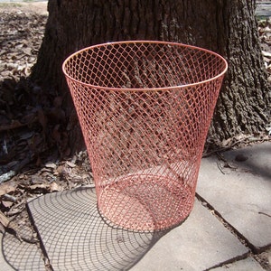 Coral / Peach Painted Round Metal Waste Basket / Mesh Trash Can / Bedroom Decor / Bathroom Decor / Home Decor / Office Decor / Beach decor