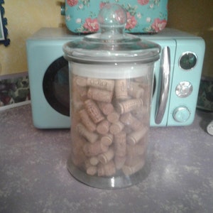 Vintage Round Clear Glass Jar with Lid and Corks--Canister--(13 1/2&quot; Tall)