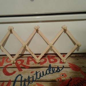 Vintage Unfinished Wood Expandable Accordion Peg Wall Rack with 10 Pegs / Jewelry Display / Hat Rack / Wall Decor / Home Decor / Man Cave