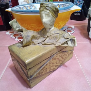 Wood & Paper Mache Jewelry Box with Man--(6" Tall)